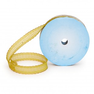 Rolă plasă poliester galben lime cu margini aurii ondulate 3 cm pentru flori